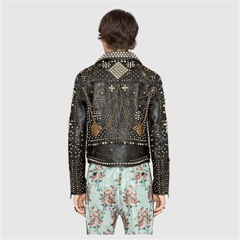 gucci studded leather biker jacket|gucci leather jacket online.